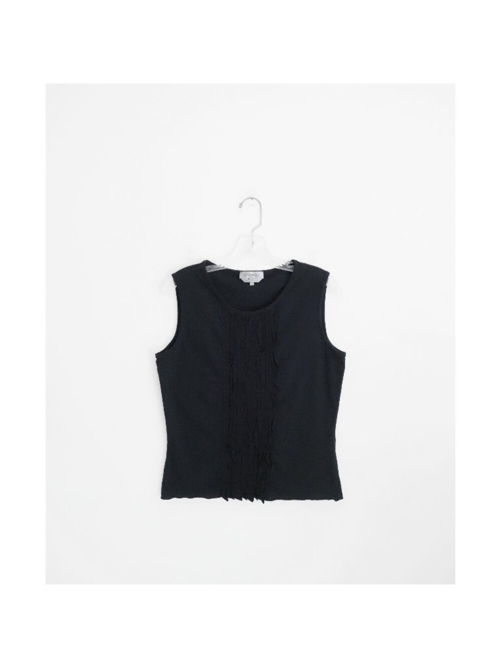 Max Mara Sportmax Black Cotton Jersey Knit Ruffle Front Tank Top sz Large